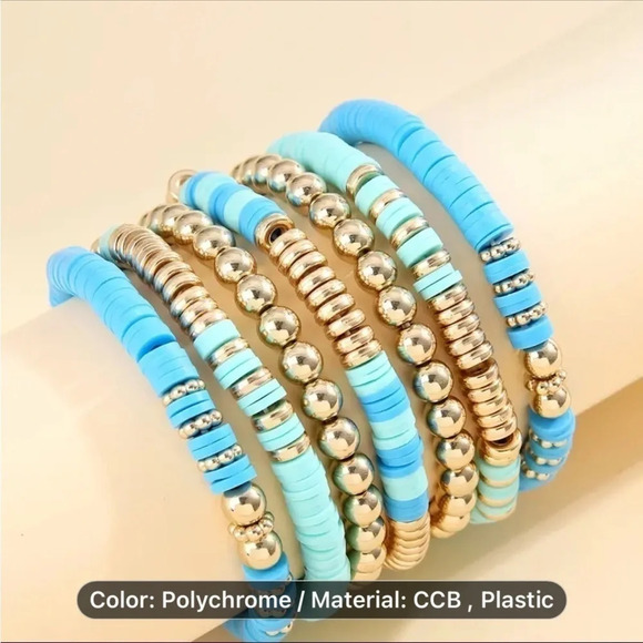 🌺 BEACHY BLUES 7 Stretch Bracelets 🌺‎ - Picture 1 of 4